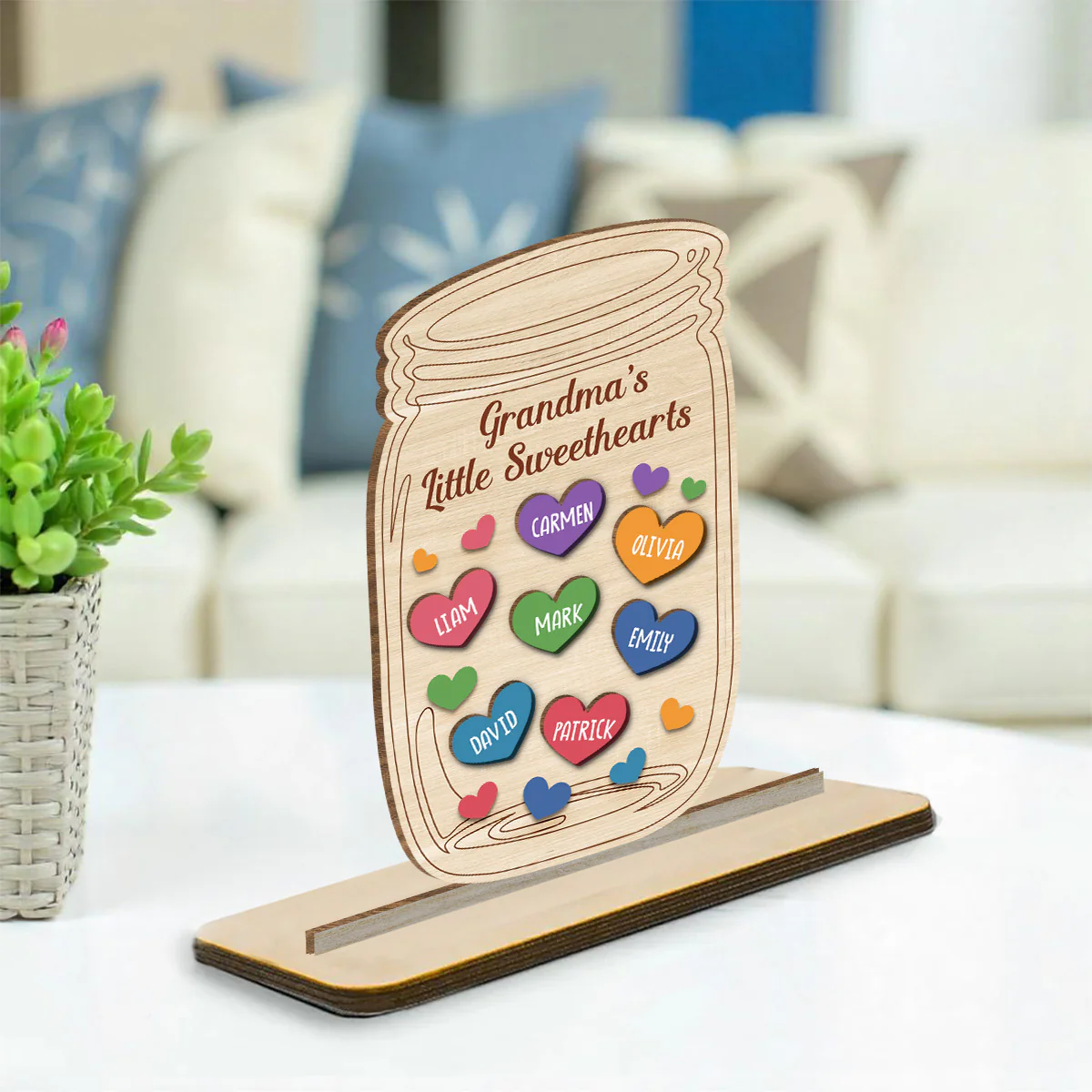 Grandma Little Sweethearts - Personalized Custom 2-Layer Wood Plaque With Flat Base - Image 3