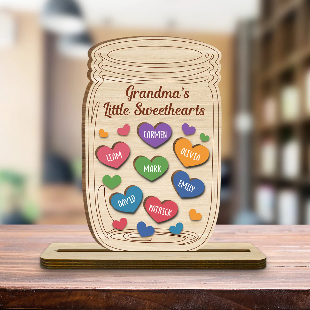Grandma Little Sweethearts - Personalized Custom 2-Layer Wood Plaque With Flat Base - Image 4