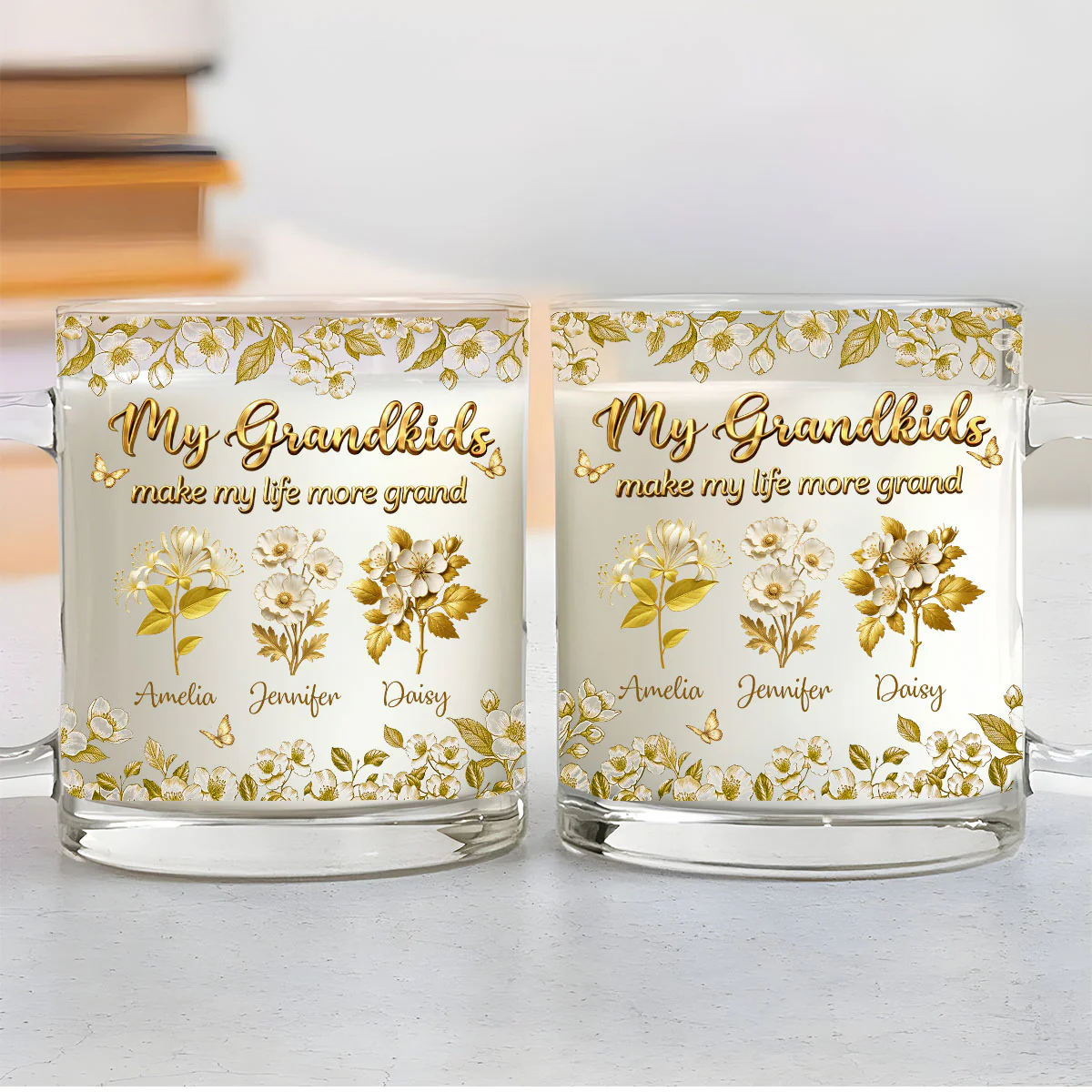 Grandma Love Birth Month Flower - Personalized Custom Glass Mug - Image 3