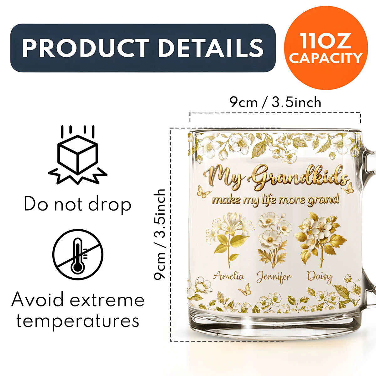 Grandma Love Birth Month Flower - Personalized Custom Glass Mug - Image 6