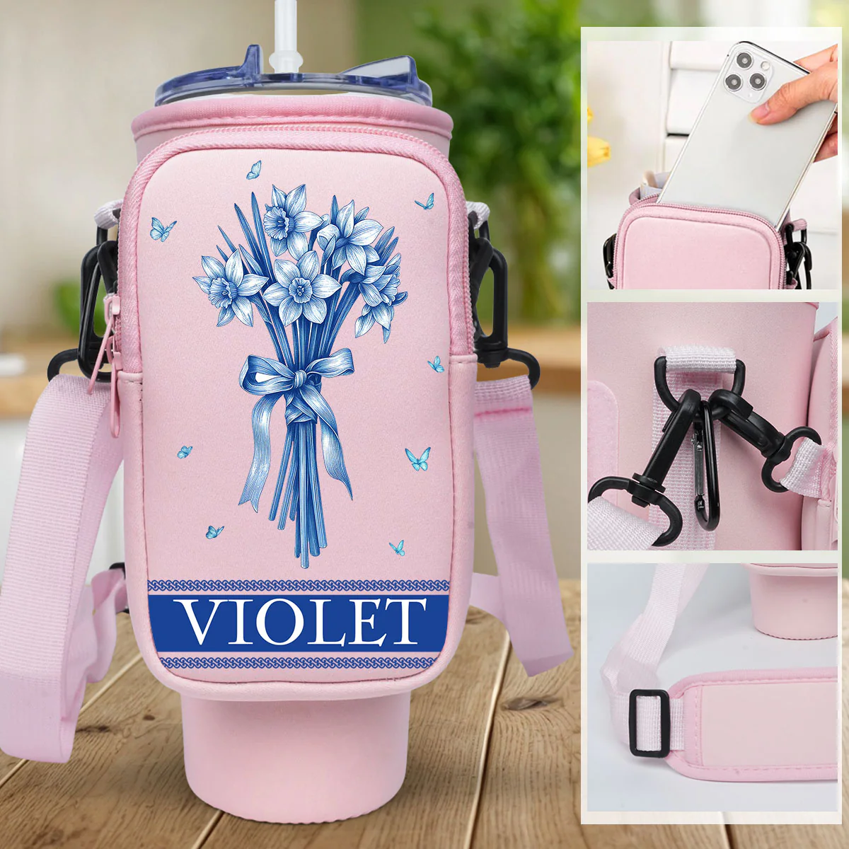 Grandma Love Grow Here - Personalized Custom Water Bottle Carrier Bag - Image 3