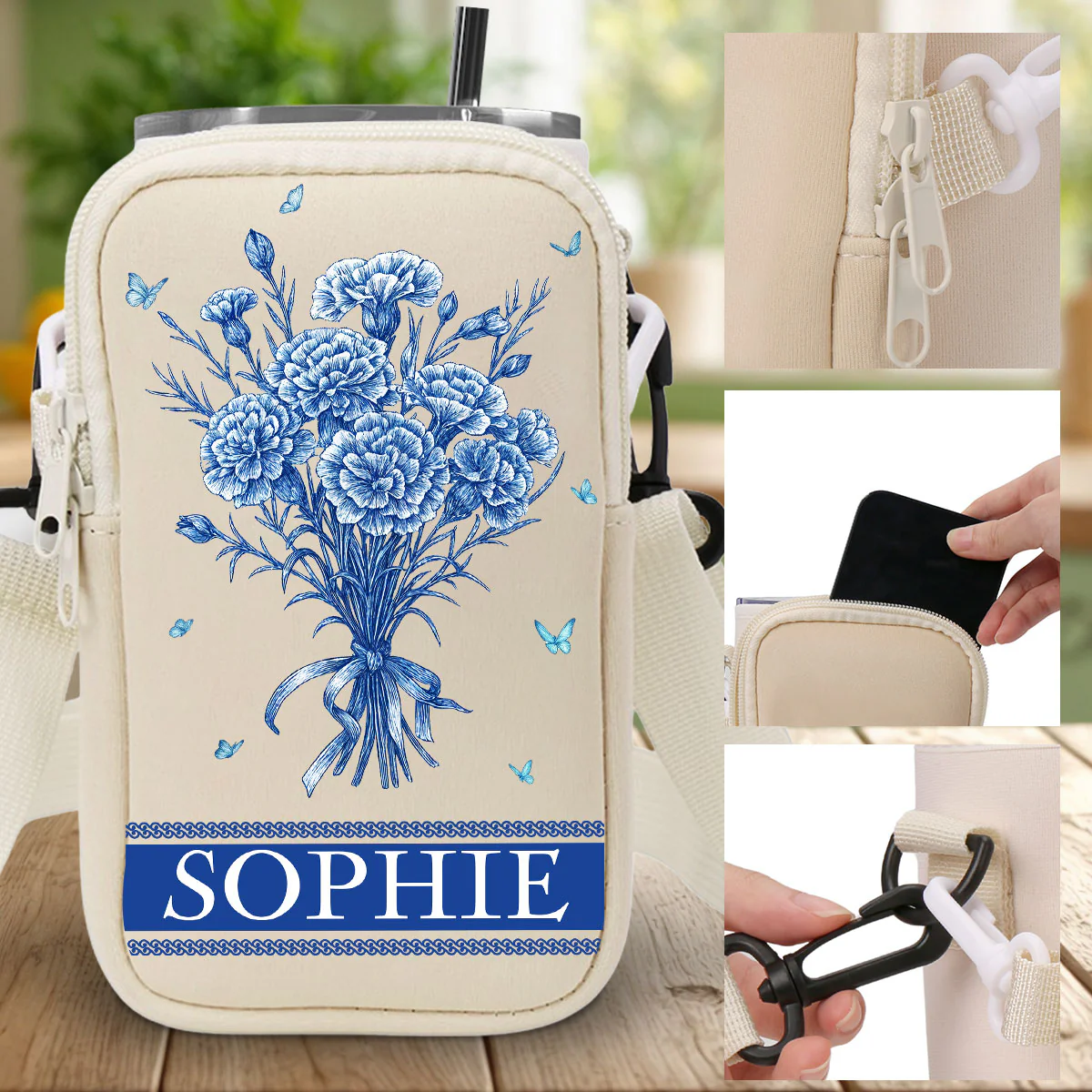 Grandma Love Grow Here - Personalized Custom Water Bottle Carrier Bag - Image 4