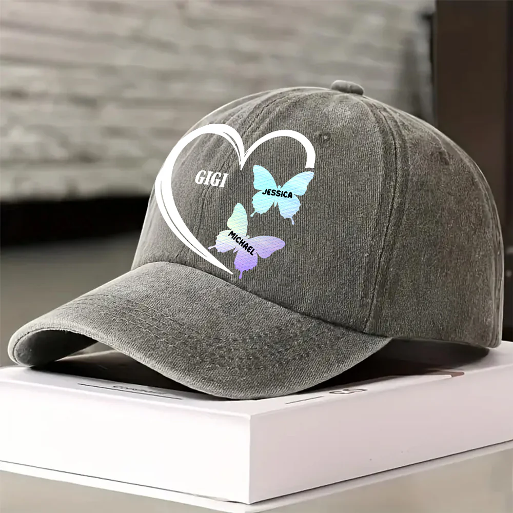Grandma Love - Personalized Custom Vintage Washed Denim Cap - Image 2