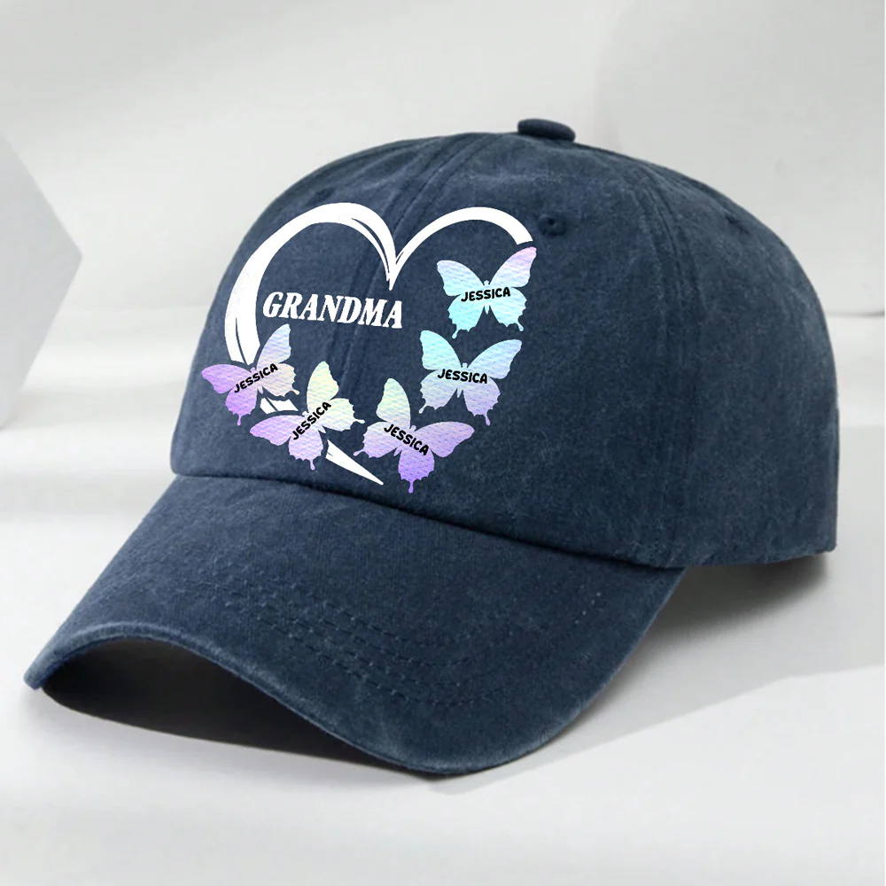 Grandma Love - Personalized Custom Vintage Washed Denim Cap - Image 3