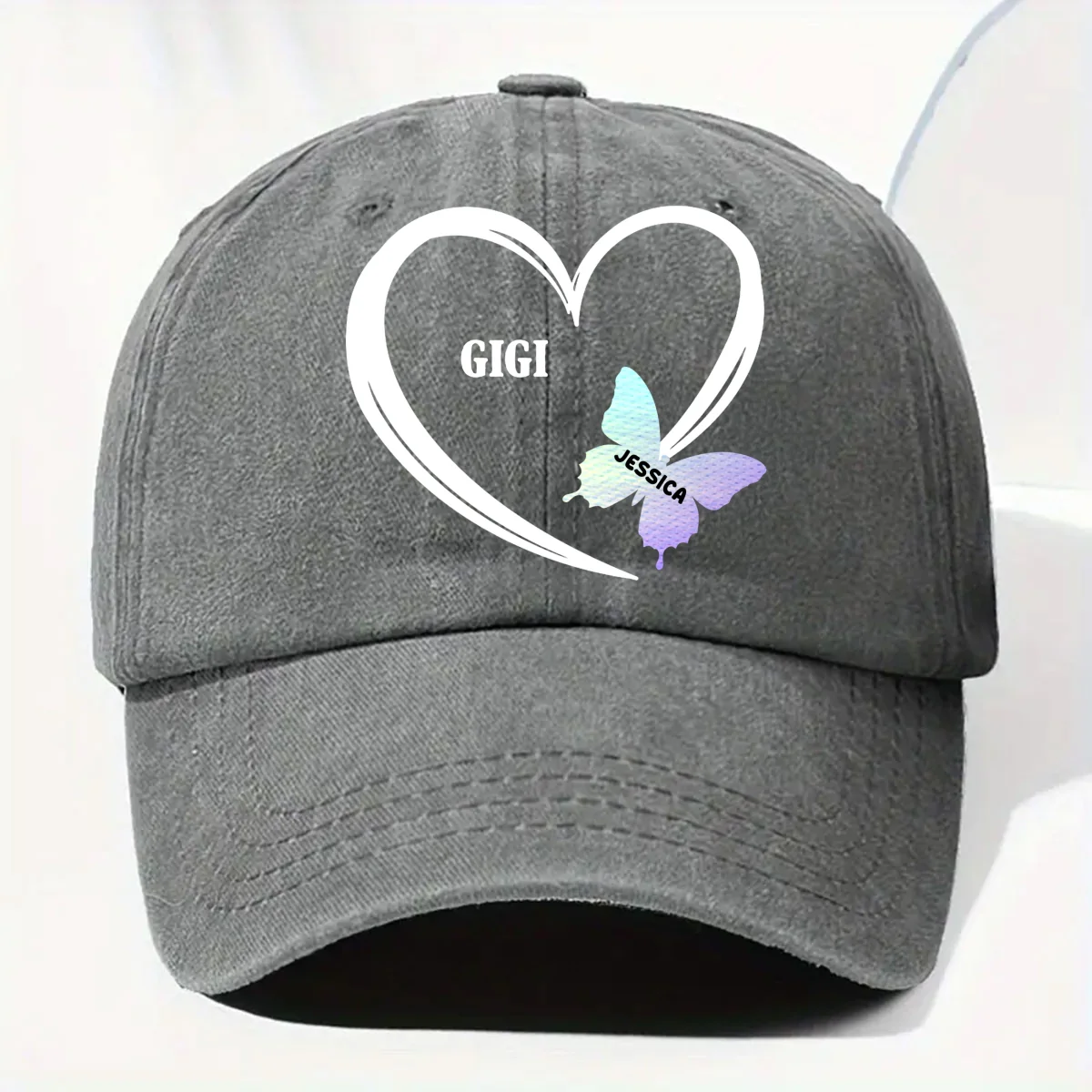 Grandma Love - Personalized Custom Vintage Washed Denim Cap - Image 8