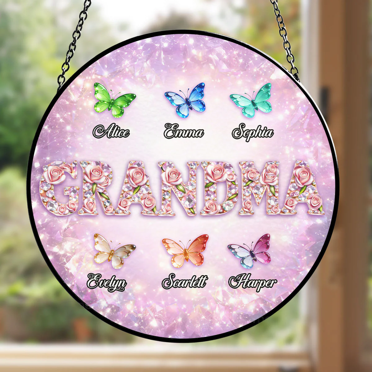 Grandma Loves Grandkids - Personalized Custom Window Hanging Suncatcher