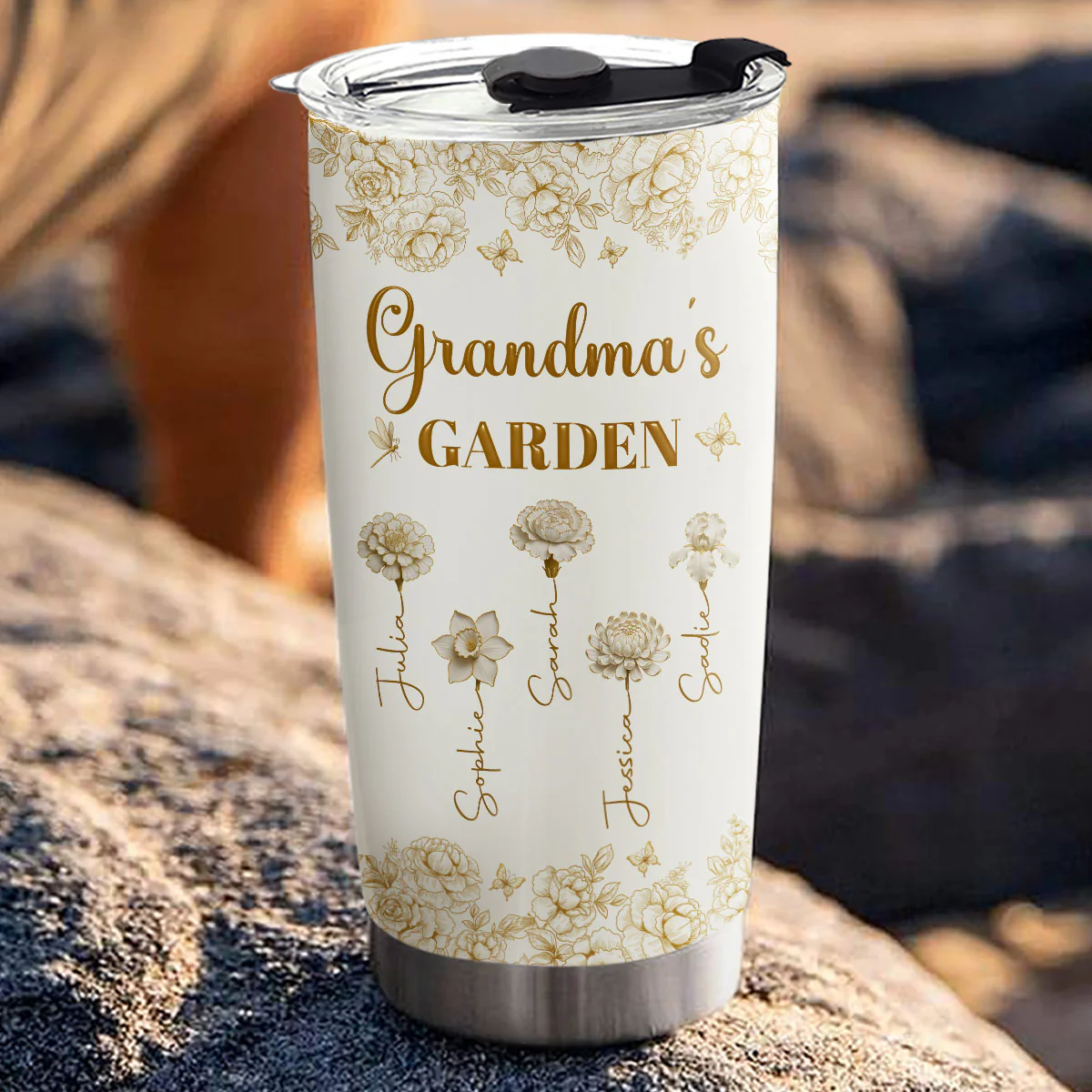 Grandma Mom Garden Of Flowers - Personalized Custom Tumbler - Image 5