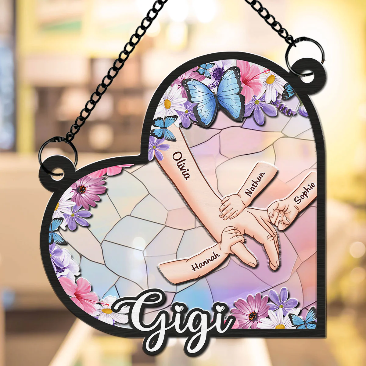 Grandma Mom Holding Hands - Personalized Custom Suncatcher - Image 4