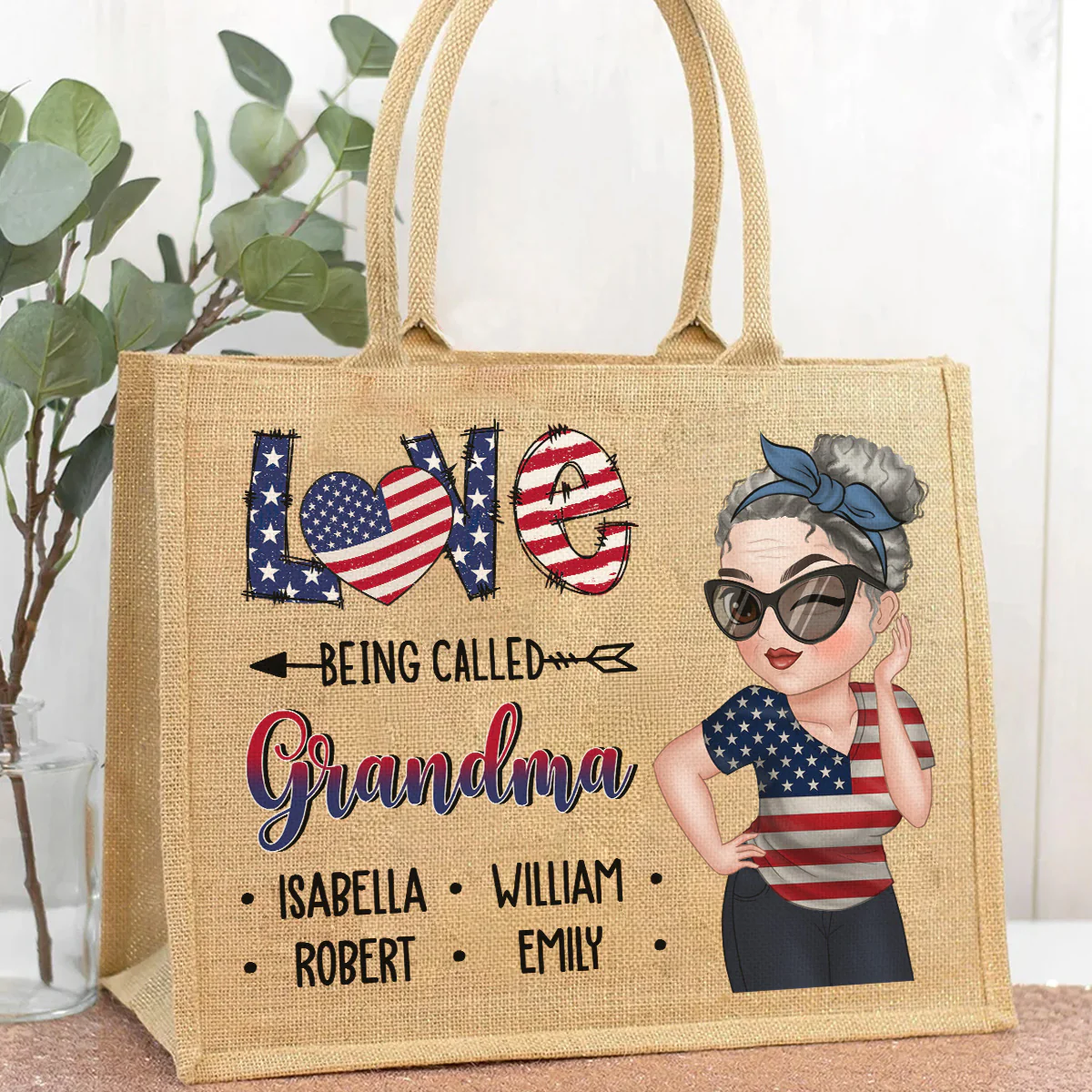 Grandma - Personalized Custom Jute Tote Bag - Image 2