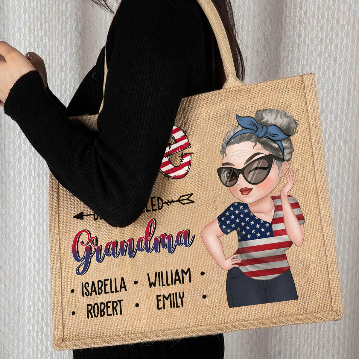 Grandma - Personalized Custom Jute Tote Bag - Image 3
