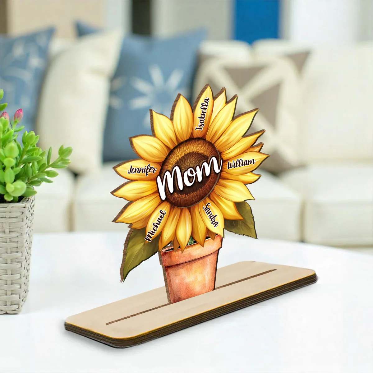 Grandma Sunflower - Personalized Custom 2-Layer Wood Plaque With Flat Base - Image 3