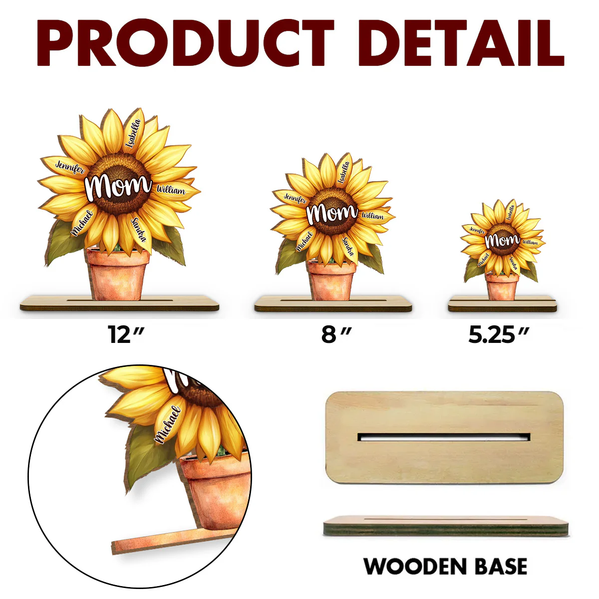 Grandma Sunflower - Personalized Custom 2-Layer Wood Plaque With Flat Base - Image 4