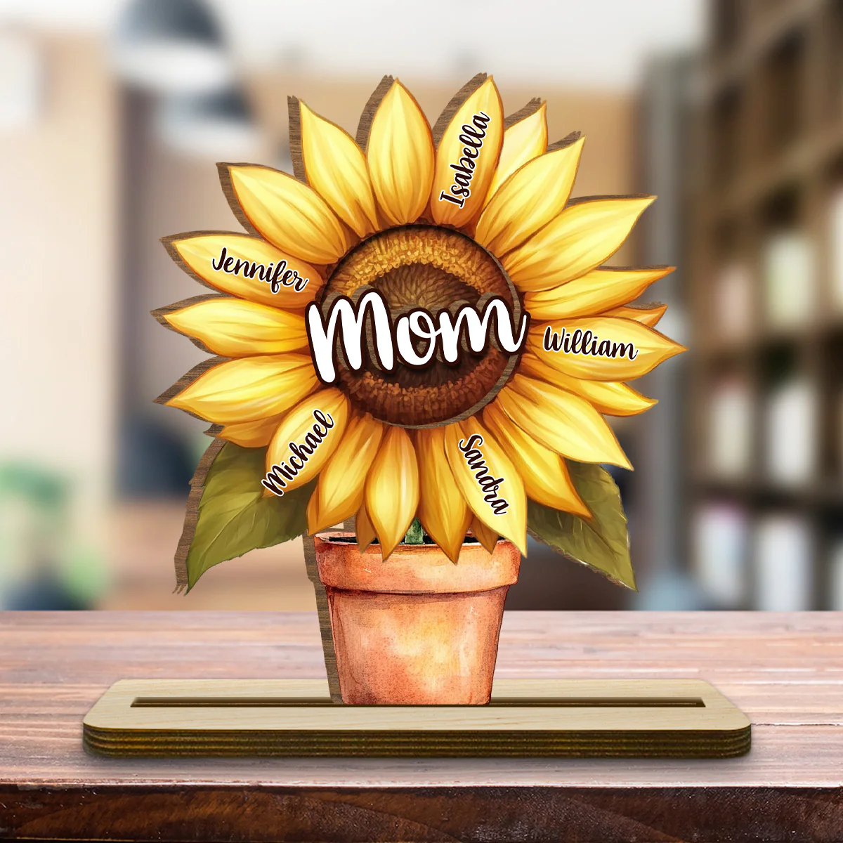 Grandma Sunflower - Personalized Custom 2-Layer Wood Plaque With Flat Base - Image 6