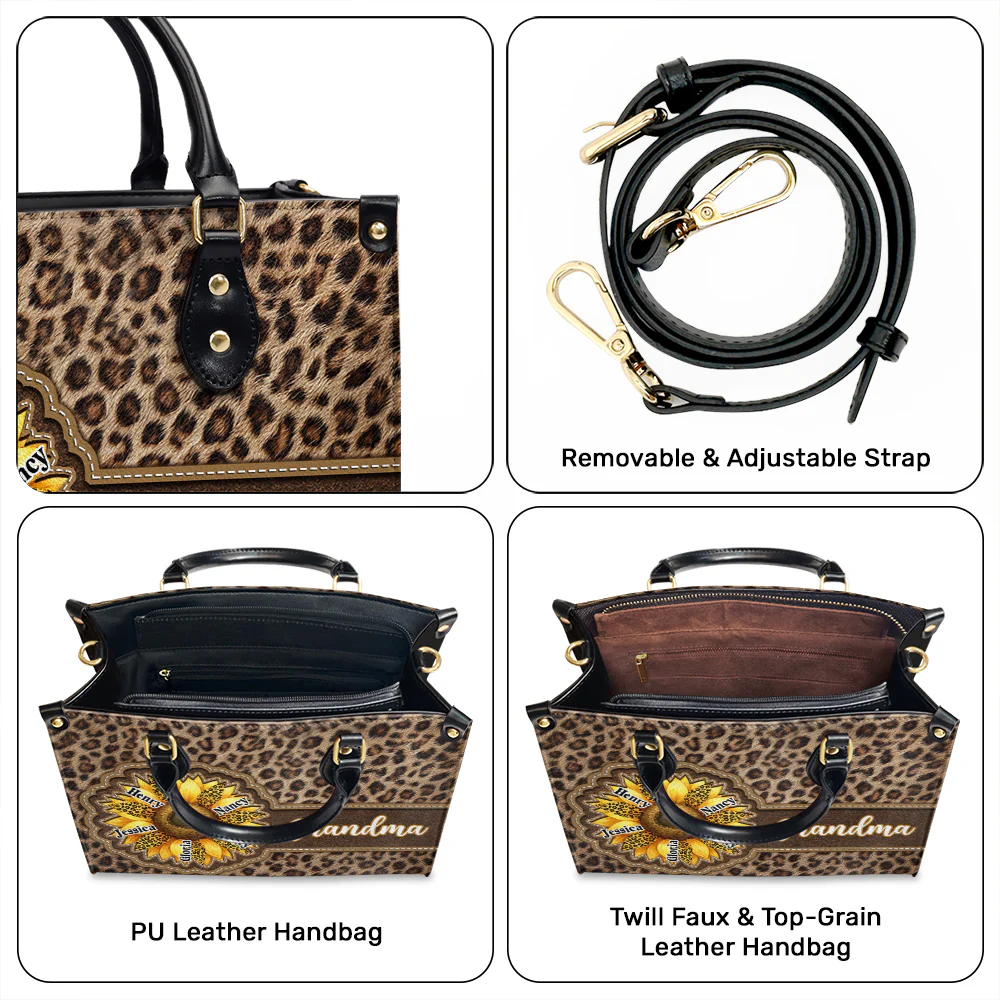 Grandma Sunflower - Personalized Custom Leather Bag - Image 5