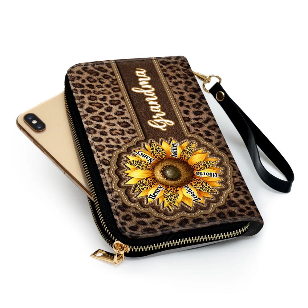 Grandma Sunflower - Personalized Custom Leather Wallet - Image 3