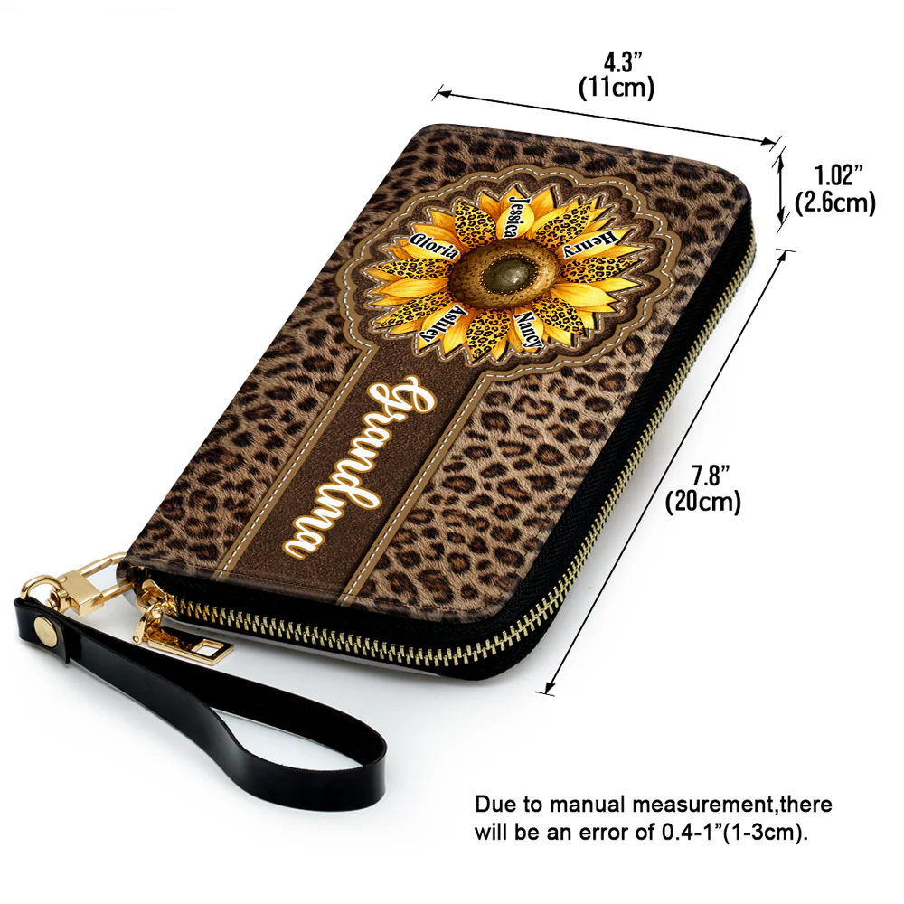 Grandma Sunflower - Personalized Custom Leather Wallet - Image 4