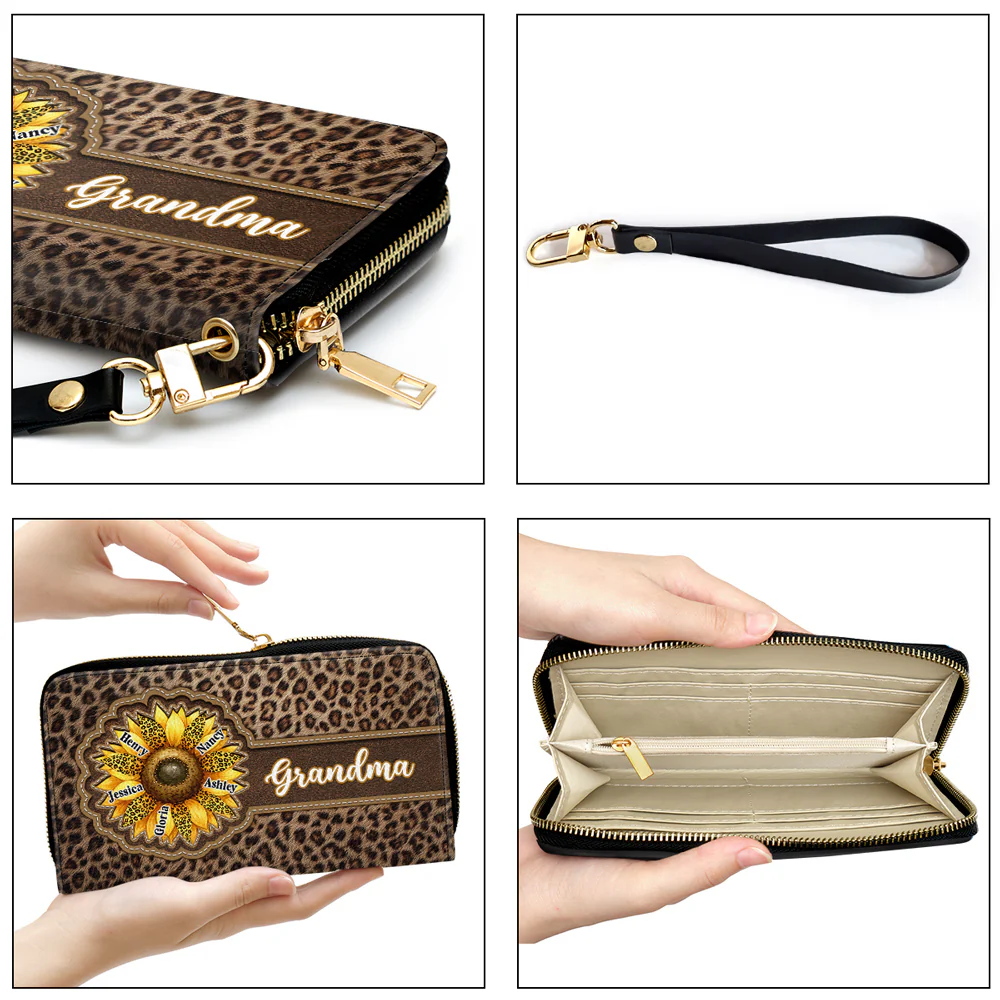 Grandma Sunflower - Personalized Custom Leather Wallet - Image 5
