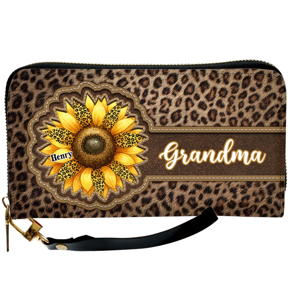 Grandma Sunflower - Personalized Custom Leather Wallet - Image 6
