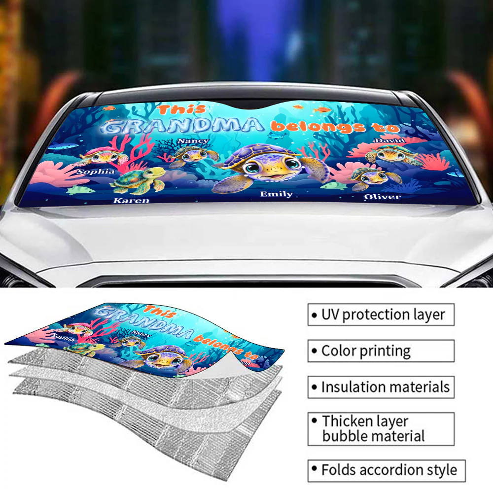 Grandma Turtle - Personalized Custom Car Sunshade - Image 4