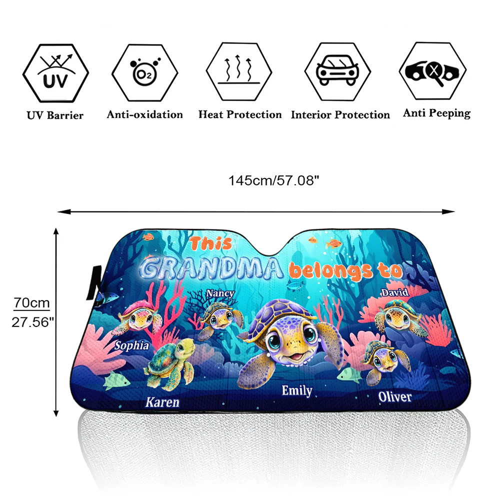 Grandma Turtle - Personalized Custom Car Sunshade - Image 5