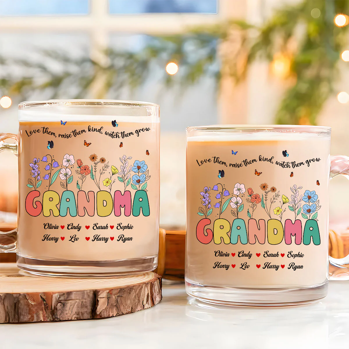 Grandma Watch Them Grow - Personalized Custom Glass Mug - Image 2