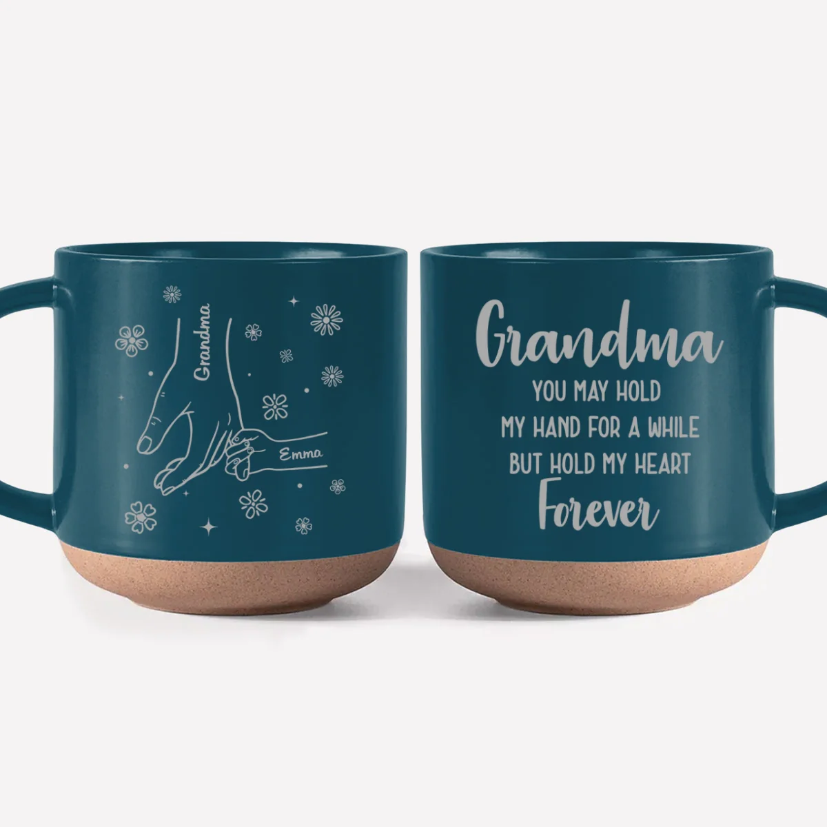 Grandma, You Hold Our Hands And Our Hearts Forever - Personalized Custom Engraved Pottery Mug - Image 5