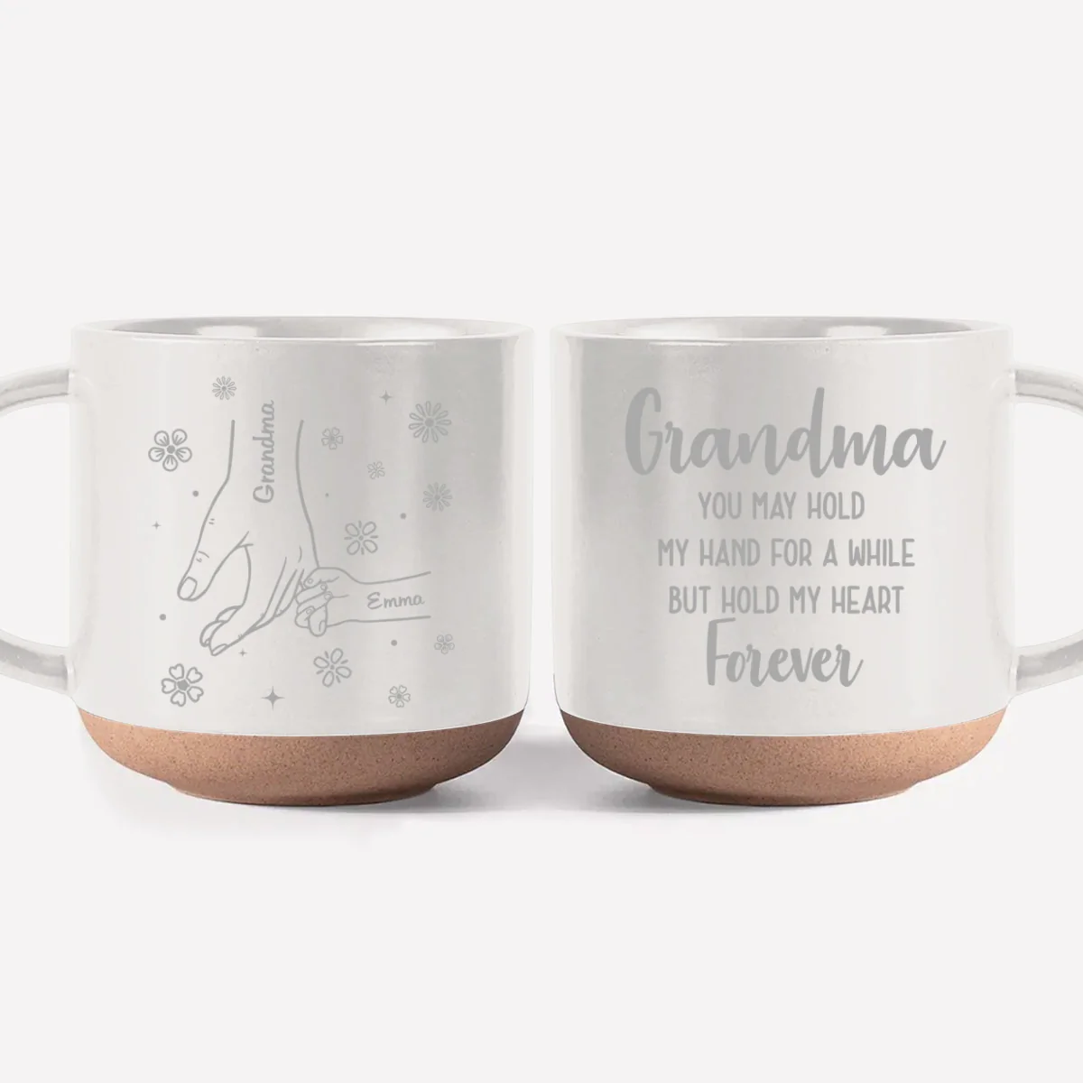 Grandma, You Hold Our Hands And Our Hearts Forever - Personalized Custom Engraved Pottery Mug - Image 6