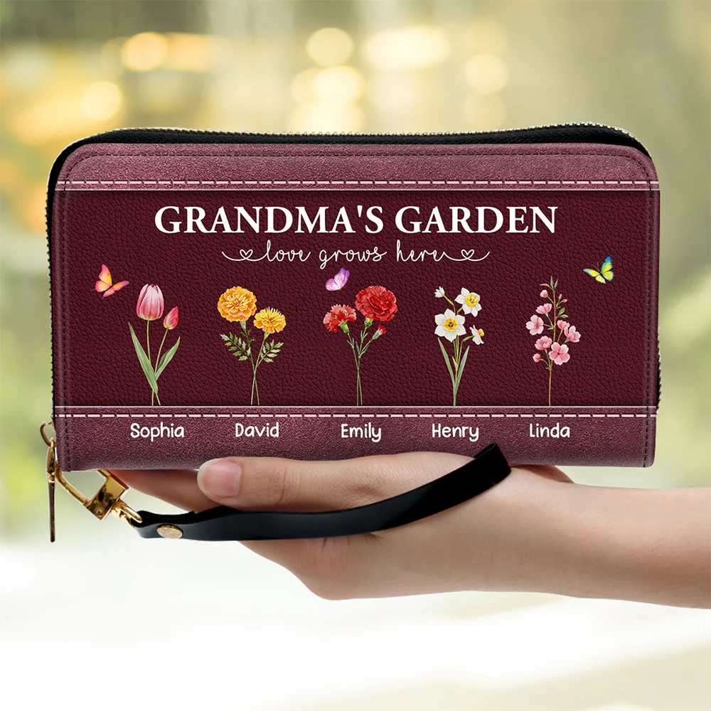 The Garden of Grandma Love Grows Here - Personalized Custom Leather Wallet - Image 2