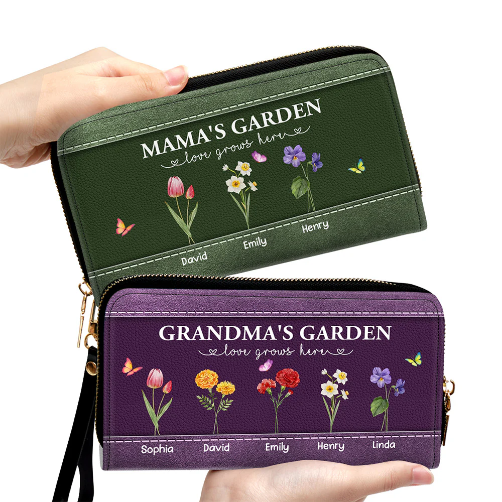 The Garden of Grandma Love Grows Here - Personalized Custom Leather Wallet - Image 3