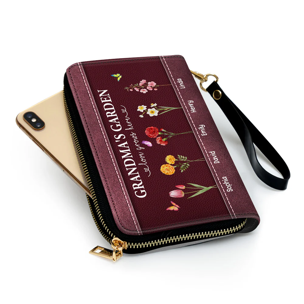 The Garden of Grandma Love Grows Here - Personalized Custom Leather Wallet - Image 4