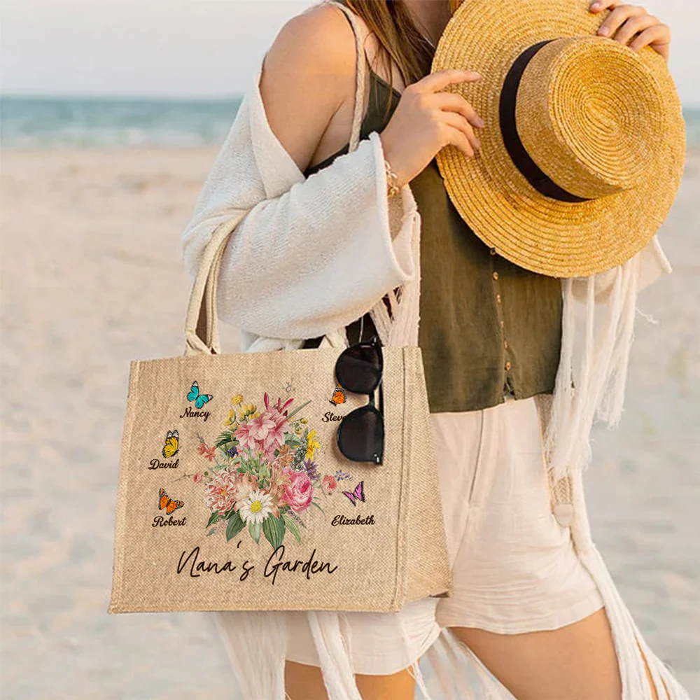 Grandmas Garden - Personalized Custom Jute Tote Bag - Image 4