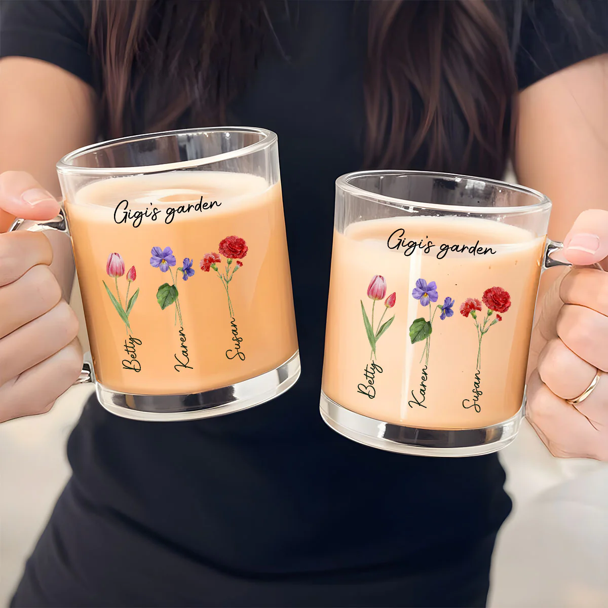 Grandmas Garden With Birth Month Flowers - Personalized Custom Glass Mug - Image 2