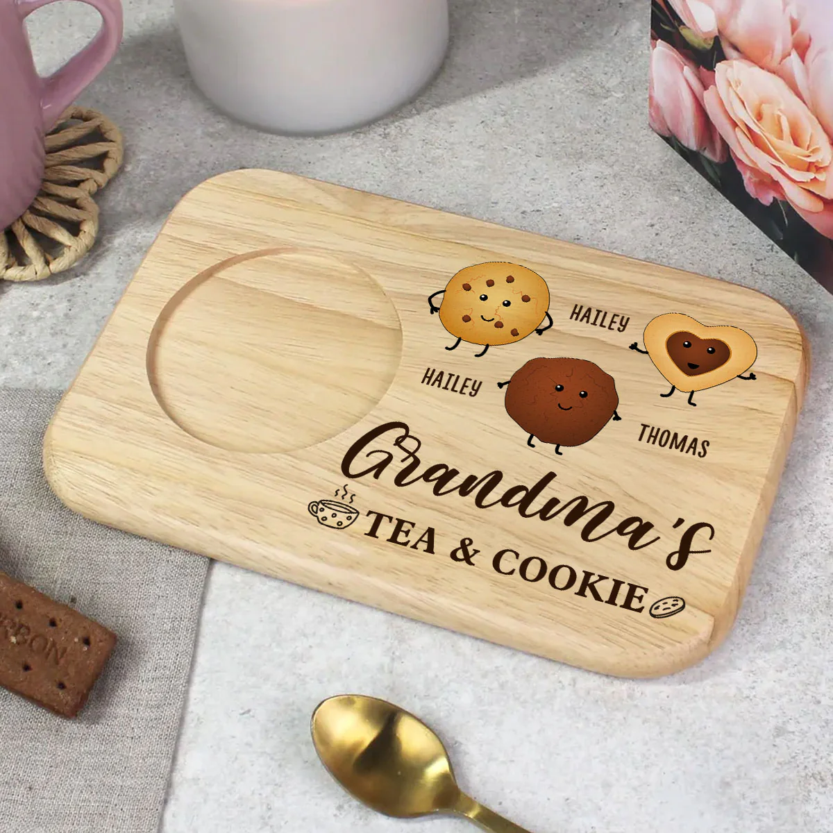 Grandma's Tea And Biscuits - Personalized Custom Wooden Treat Board - Image 3