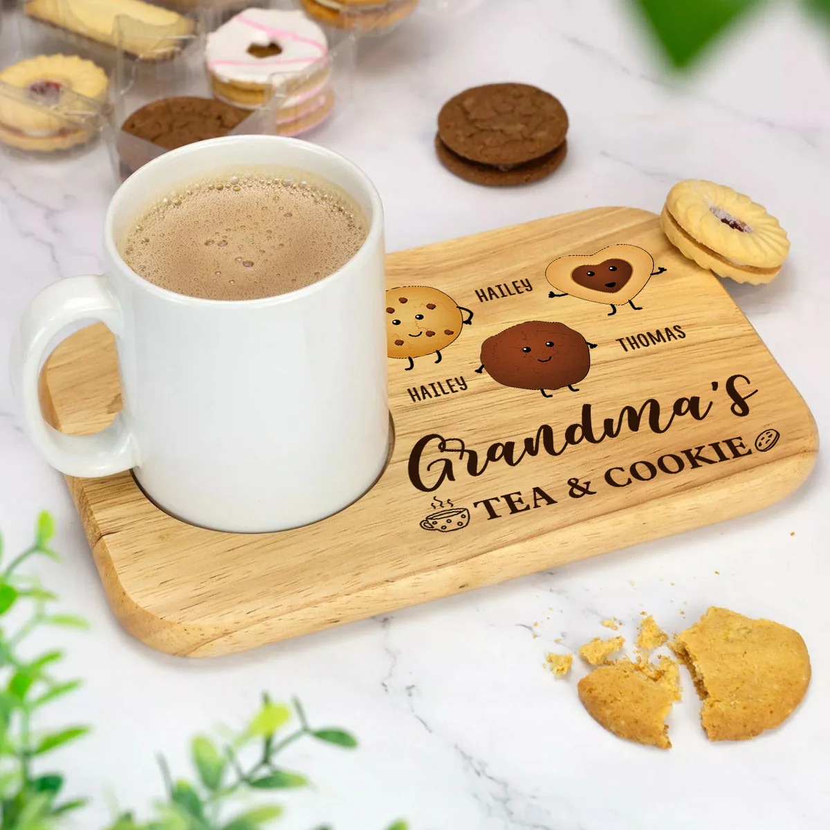 Grandma's Tea And Biscuits - Personalized Custom Wooden Treat Board - Image 4