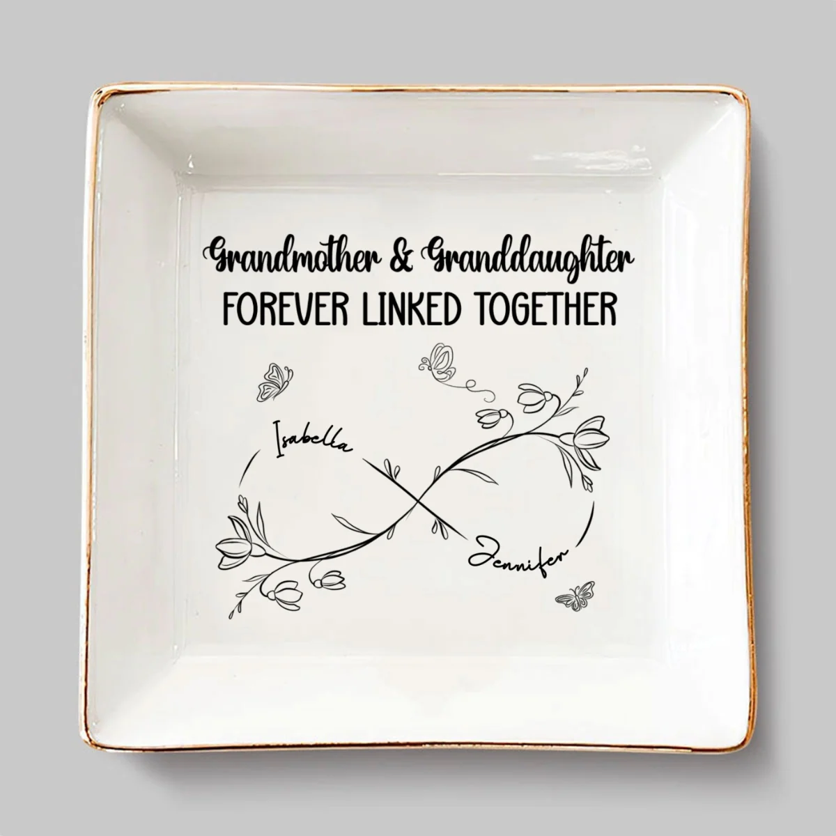 Grandmother And Granddaughter Forever Linked Together - Personalized Custom Jewelry Dish - Image 6