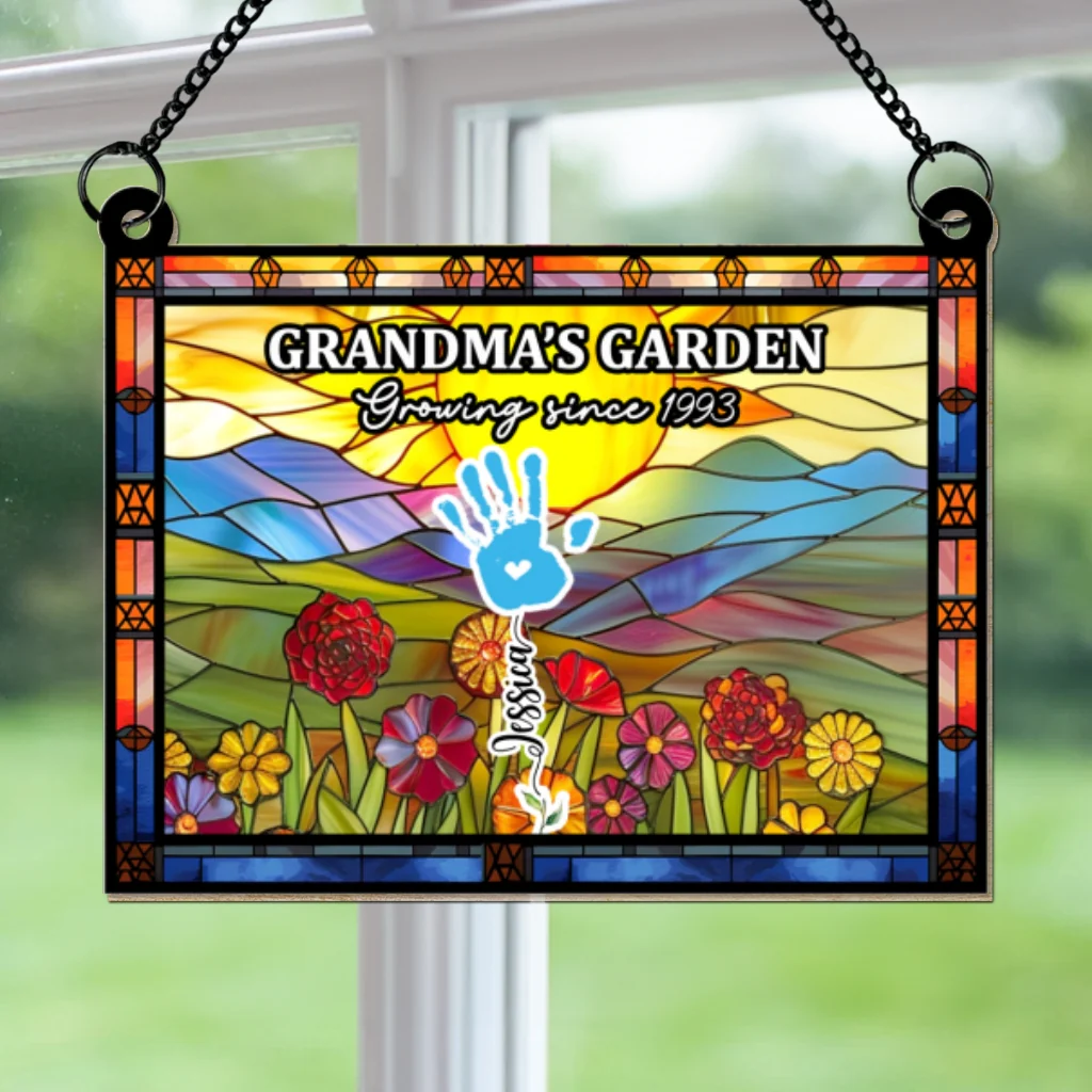 Grandmother Flower Handprint Garden - Personalized Custom Suncatcher - Image 5