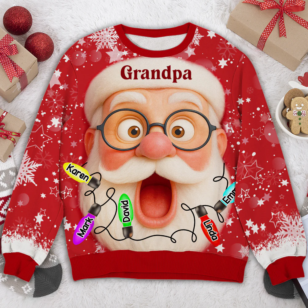 Grandpa And Grandkids Christmas - Personalized Custom All-Over-Print Sweatshirt - Image 2