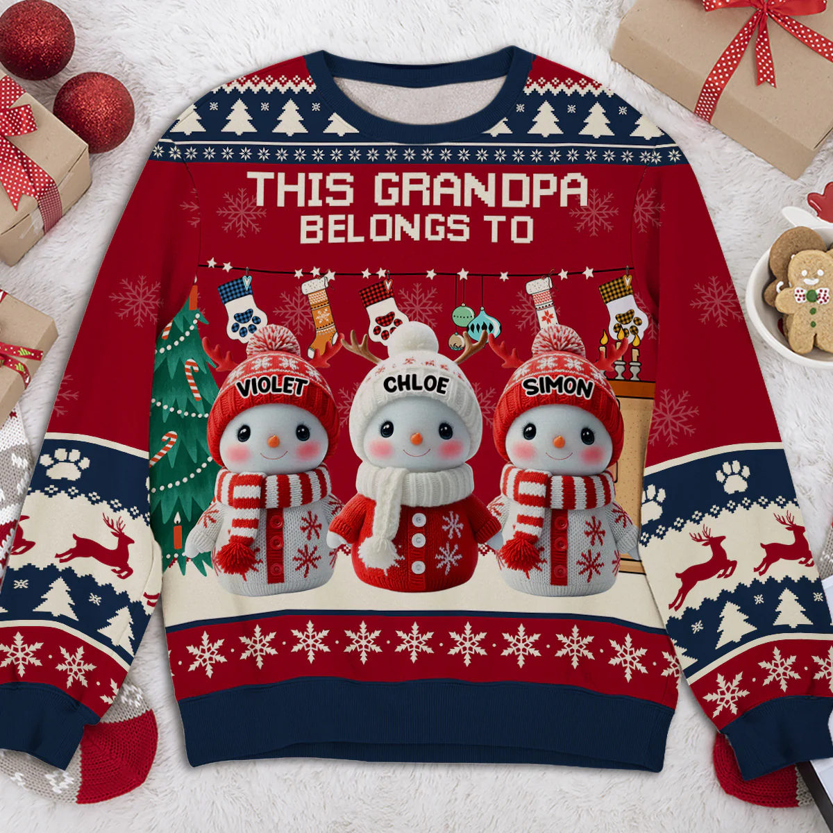 Grandpa Belongs To - Personalized Custom All-Over-Print Sweatshirt - Image 2