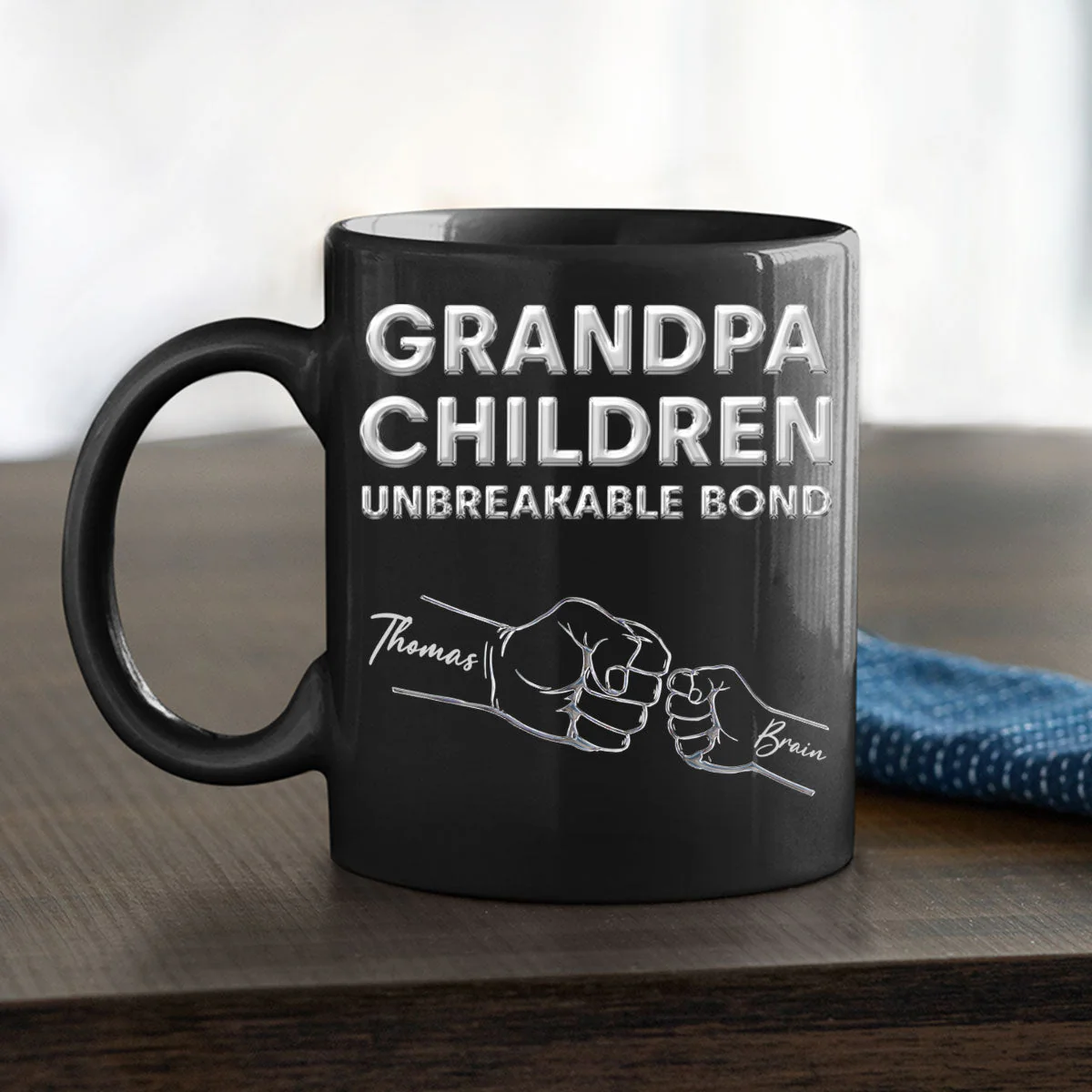 Grandpa Children Unbreakable Bond - Personalized Custom Black Coffee Mug - Image 2