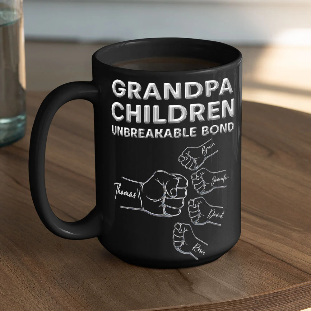 Grandpa Children Unbreakable Bond - Personalized Custom Black Coffee Mug - Image 4