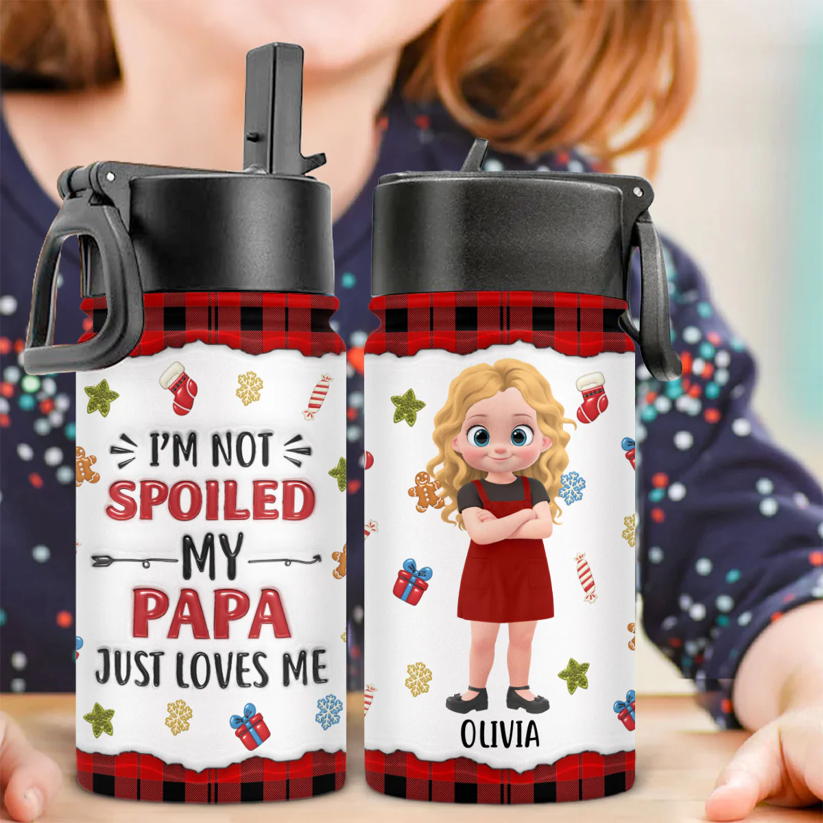 Grandpa Loves Me - Personalized Custom 3D Inflated Effect Kids Water Bottle - Image 2