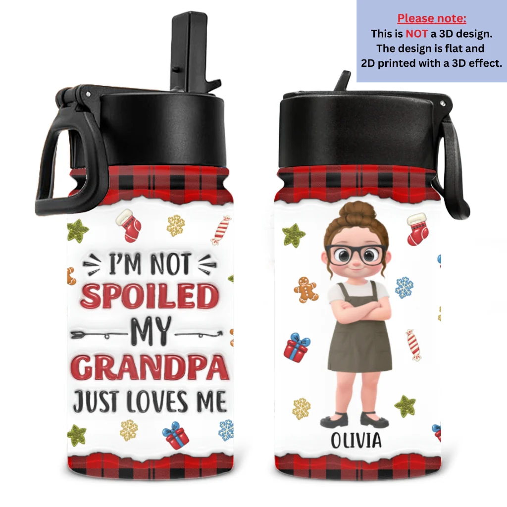 Grandpa Loves Me - Personalized Custom 3D Inflated Effect Kids Water Bottle - Image 6