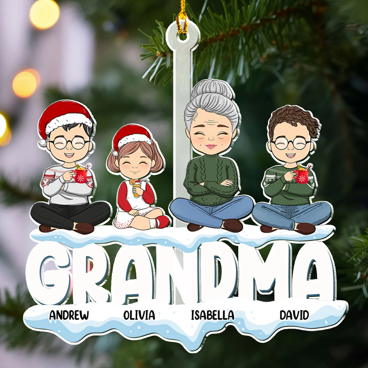 Grandparents And Kids - Personalized Custom Acrylic Ornament - Image 2