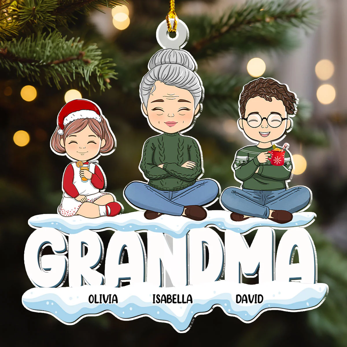 Grandparents And Kids - Personalized Custom Acrylic Ornament - Image 3