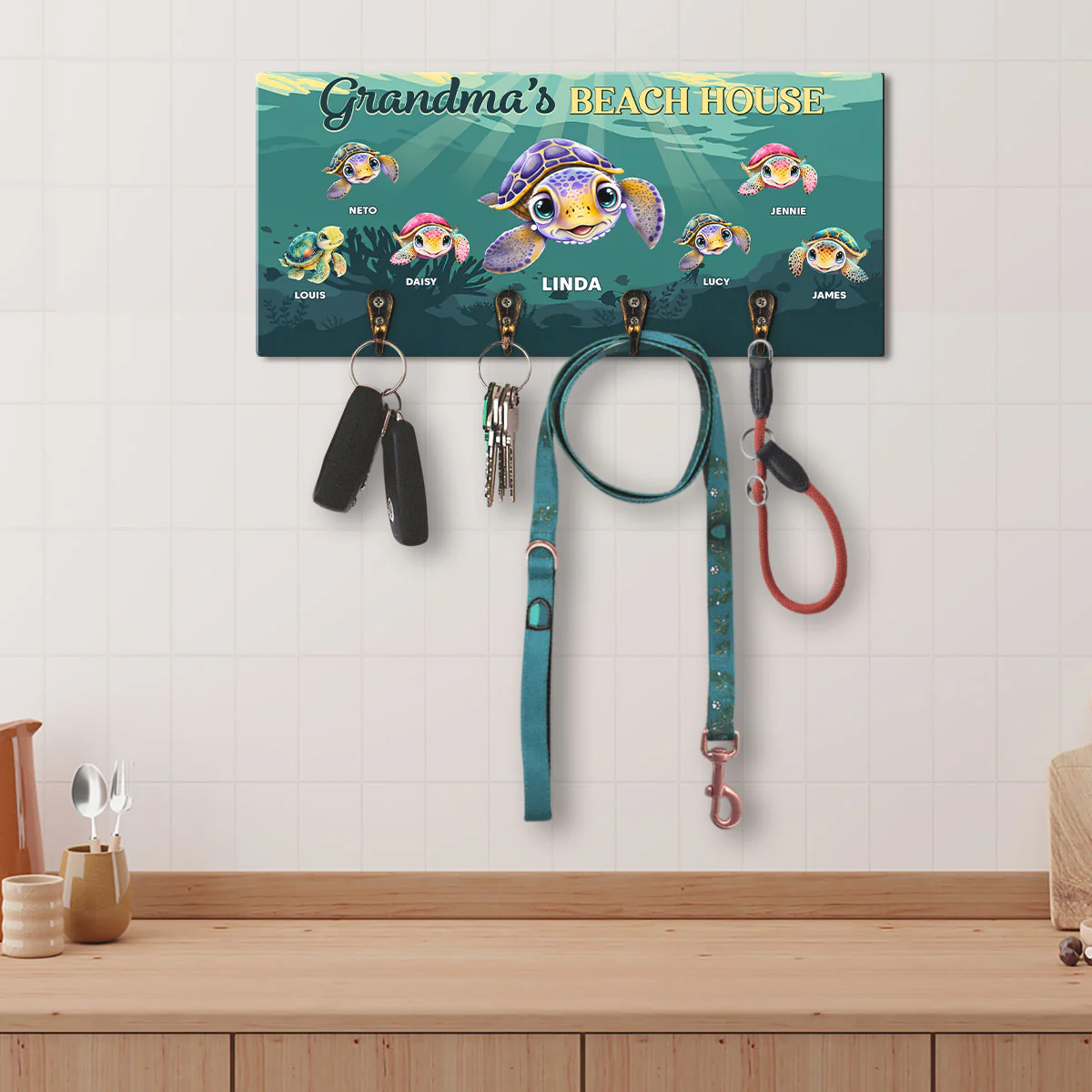 Grandparents Beach House - Personalized Custom Wooden Key Holder - Image 3