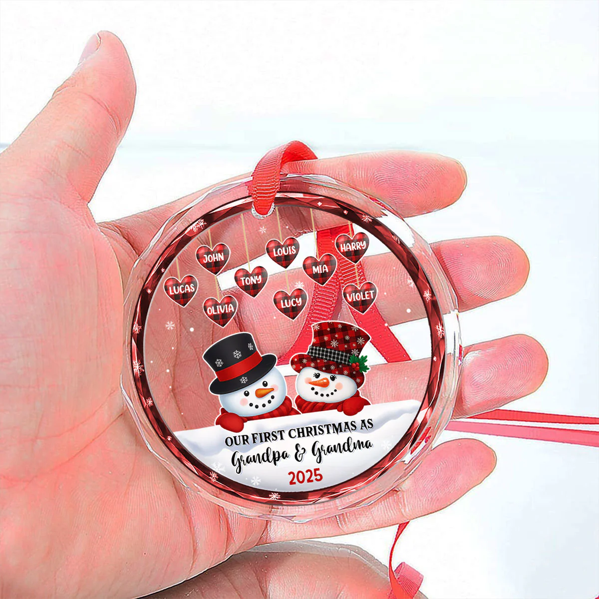 Grandparents Snowman Christmas - Personalized Custom Glass Ornament - Image 4