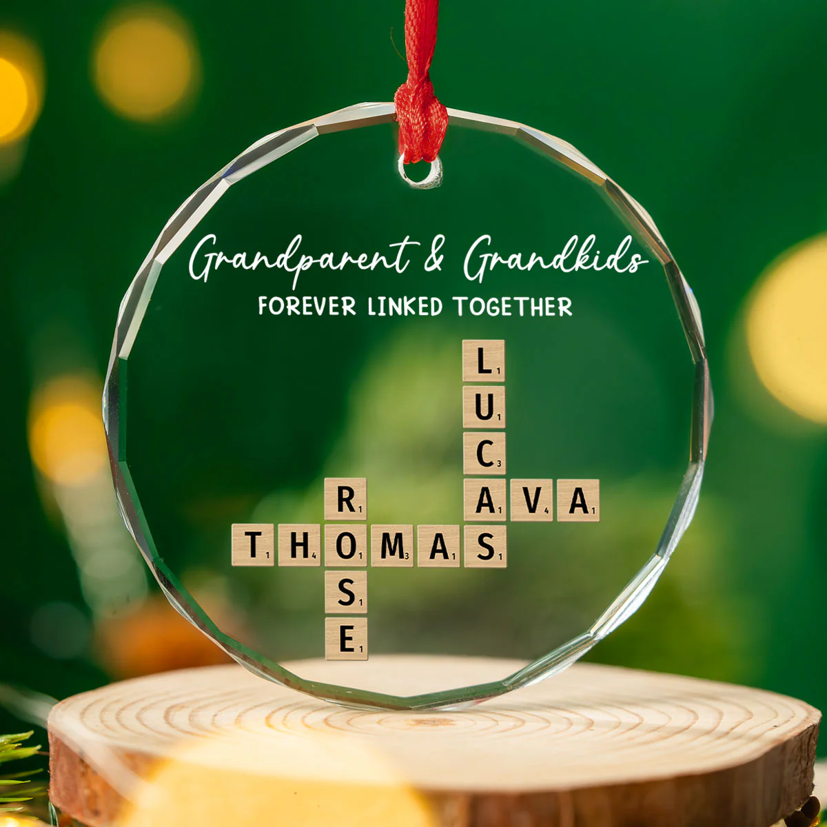 Grandparents With Grandkids Love Lasts Forever - Personalized Custom Glass Ornament - Image 2