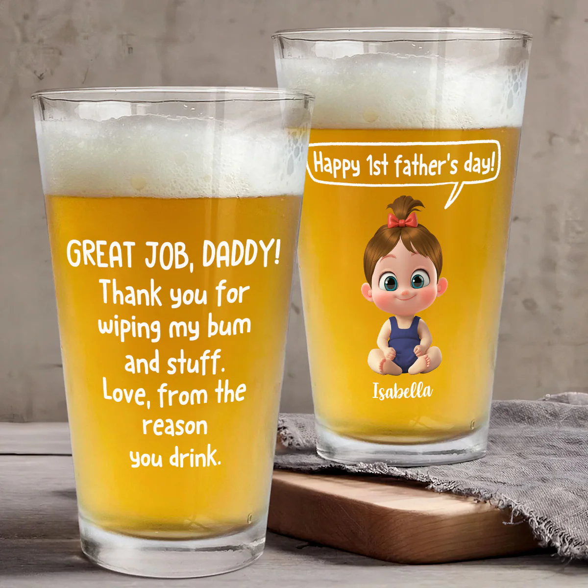 Great Job Daddy - Personalized Custom Beer Glass - Image 4