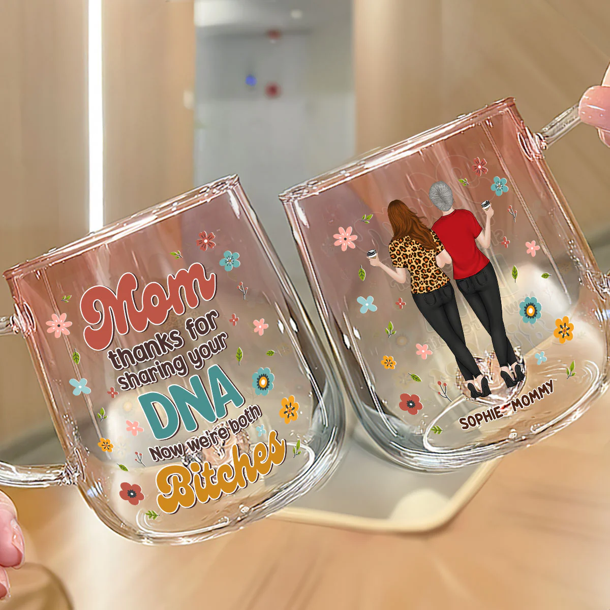 Great Mommy - Personalized Custom Pink Gradient Glass Mug - Image 2