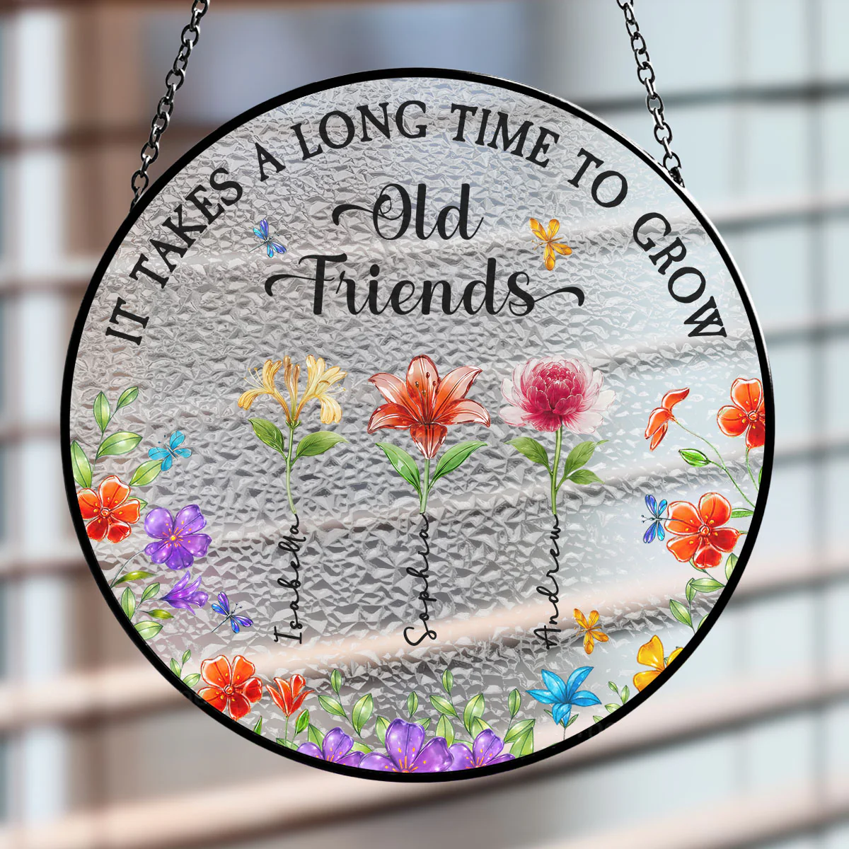 Grow Old Friend Crystal Flower - Personalized Custom Window Hanging Suncatcher - Image 2